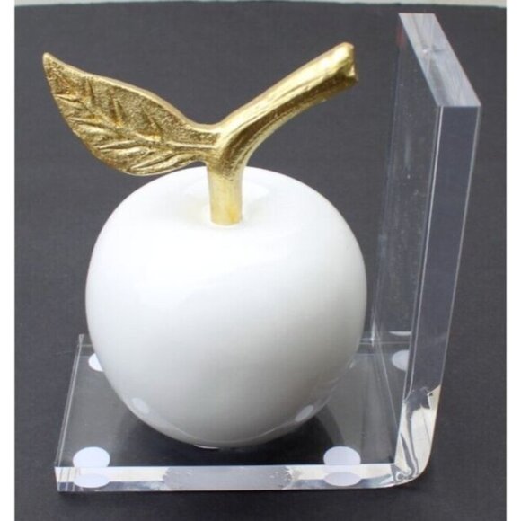 New MCM Retro White / Gold Acrylic Large Apple (Teacher) Food Bookend - Picture 1 of 2